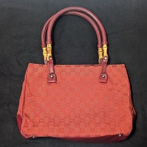 AUTH GUCCI & COA - GG Canvas Bamboo Tote